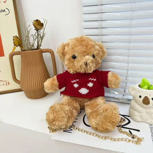 Cute Bear Plush Bag for Girls, Autumn Shoulder Messenger Handbag