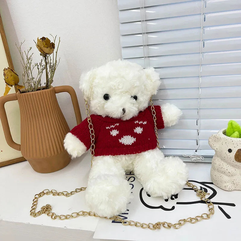 Cute Bear Plush Bag for Girls, Autumn Shoulder Messenger Handbag