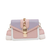 Panelled PU Leather Crossbody Bag For Women Wide strap Shoulder Messenger Bag