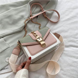 Panelled PU Leather Crossbody Bag For Women Wide strap Shoulder Messenger Bag