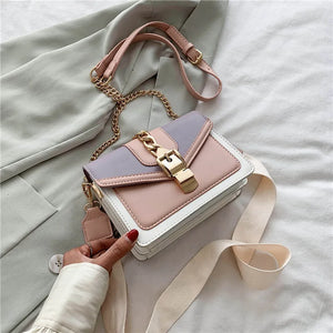 Panelled PU Leather Crossbody Bag For Women Wide strap Shoulder Messenger Bag
