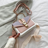 Panelled PU Leather Crossbody Bag For Women Wide strap Shoulder Messenger Bag