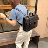Vintage Preppy School Bag PU Leather Women Shoulder Tote