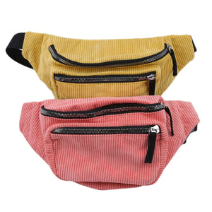 Corduroy Waist Bag Zipper Chest Bag Sport Travel Girl Waist Belt Bags
