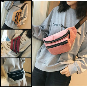 Corduroy Waist Bag Zipper Chest Bag Sport Travel Women Fanny Pack