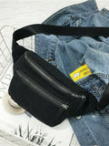 Corduroy Waist Bag Zipper Chest Bag Sport Travel Women Fanny Pack