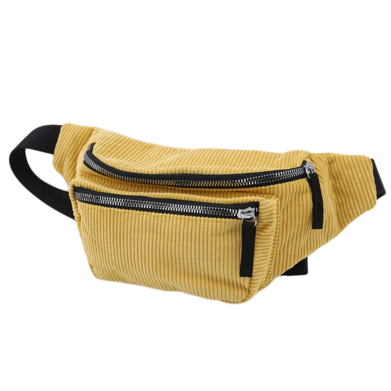 Corduroy Waist Bag Zipper Chest Bag Sport Travel Girl Waist Belt Bags