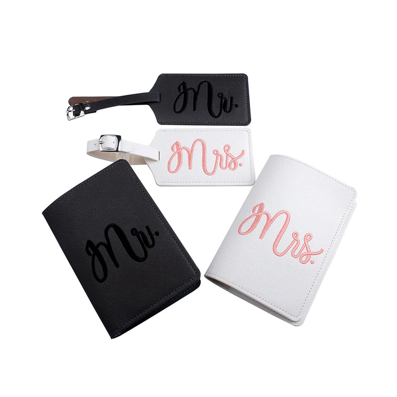 Embroidered Mr Mrs Couple Passport Cover Set