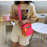 Neon Green Pink Zipper Canvas Crossbody Bag Fluorescence Purses Handbag