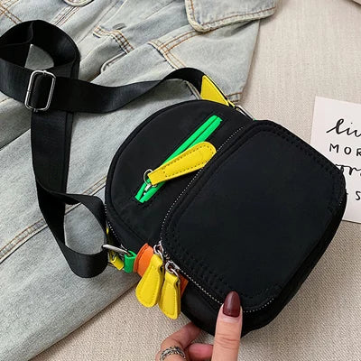 Neon Green Pink Zipper Canvas Crossbody Bag Fluorescence Purses Handbag