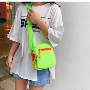 Neon Green Pink Zipper Canvas Crossbody Bag Fluorescence Purses Handbag