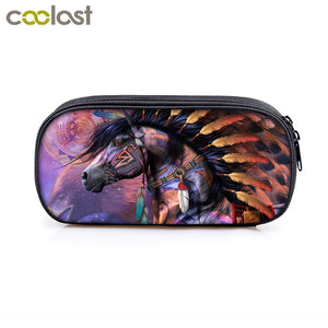 Animal Horse/Pony Print Cosmetic Case Pencil Bag Makeup Girls Boys School Supply