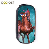 Animal Horse/Pony Print Cosmetic Case Pencil Bag Makeup Girls Boys School Supply