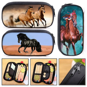 Animal Horse/Pony Print Cosmetic Case Pencil Bag Makeup Girls Boys School Supply