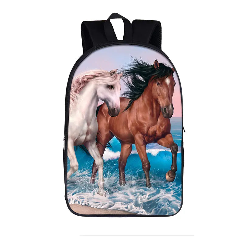 Animal Horse Print Backpack for Teenager Boys Girls School Bags