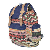 Ethnic Female Backpack Denim Drawstring Shoulder Bag Student School Bag