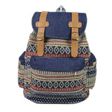 Ethnic Female Backpack Denim Drawstring Shoulder Bag Student School Bag