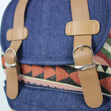 Ethnic Female Backpack Denim Drawstring Shoulder Bag Student School Bag