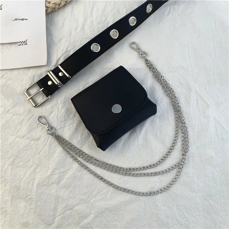 Chic Women's PU Fanny Pack with Chain, Flap Mini Waist Bag