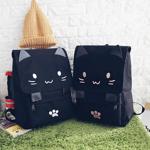 Cat Embroidery Canvas Student Bag for Women