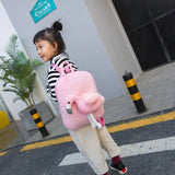 Flamingo Plush Backpack for Kids Pink Grey Small Bag
