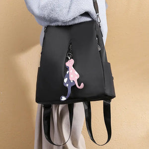 Girl's Cute Cat Pendant Backpack Oxford Cloth Travel School Shoulder Bag