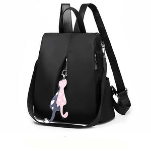Girl's Cute Cat Pendant Backpack Oxford Cloth Travel School Shoulder Bag