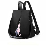Girl's Cute Cat Pendant Backpack Oxford Cloth Travel School Shoulder Bag