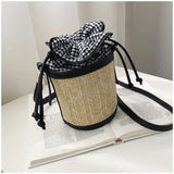 Retro Weave Lattice Leather Bucket Bag for Women