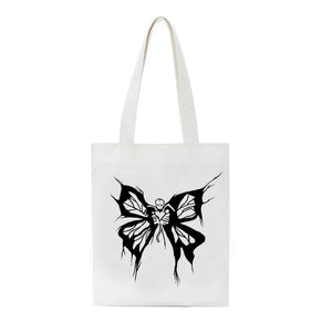 Gothic Skull Butterfly Print Canvas Bag Tote High Street Shopper Bag