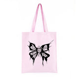 Gothic Skull Butterfly Print Canvas Bag Tote High Street Shopper Bag