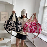 Leopard Print Gym Bag Women Travel Duffle Waterproof Tote Fitness Handbag