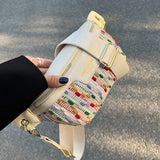 Rainbow Knitted Chest Bag Small Crossbody Bag Western Crossbody Bag