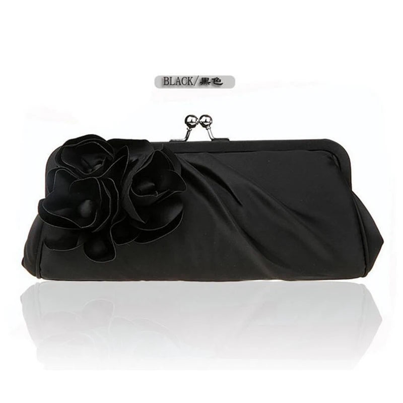 3D Flower Silk Evening Bag Bridal Wedding Purse Party Clutch