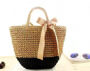 Summer Straw Bags Ribbons Bowknot Beach Bag Casual Knitting Handbags Women