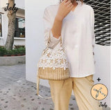 Straw Lace Woven Sling Bag Beige Women One Size
