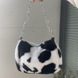 Vintage Cow Pattern Faux Fur Armpit Bag for Women