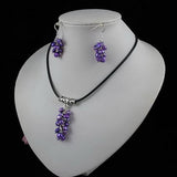 Black Leather Baroque Freshwater Pearl Necklace Earrings Set