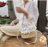 Straw Lace Woven Sling Bag Beige Women One Size