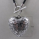 Big Silver Heart Leather Necklace Charming Girl Gift