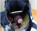 Light Denim Top Handle Zipper Bag with Front Pocket