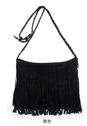 X-Online Lady Tassel Bag Faux Suede Messenger Cross-Body Bag