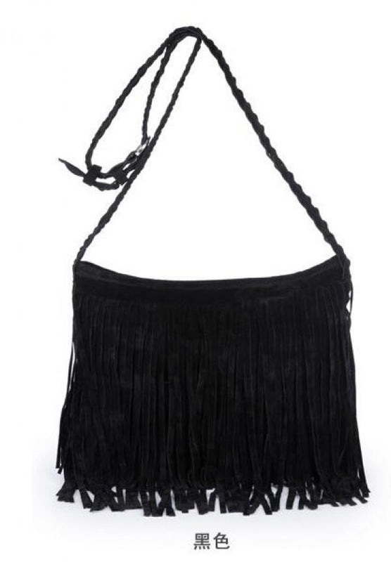 X-Online Lady Tassel Bag Faux Suede Messenger Cross-Body Bag