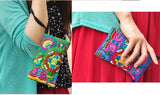 Ethnic Flowers Embroidery Women Long Wallet Clutch Handbag