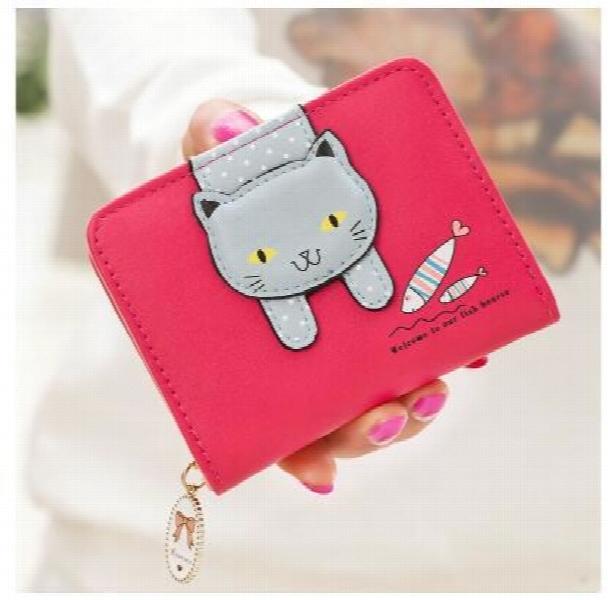 Cat Print Short Zipper Women's Wallet