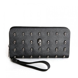 Skull Rivet Wristlet Wallet Long Zip Handbag for Women