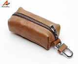 Leather Key Bag Organizer Men Women Zipper Case Purse