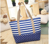 Striped Canvas Handbag Casual Shoulder Shopping Beach Bag Zip