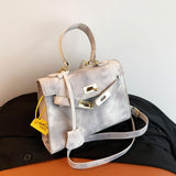 Pink Crossbody Bag with Lock, High-Quality Texture Handbag