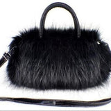 Temperament Lady Bag Durable PU Leather Faux Fur Handbag